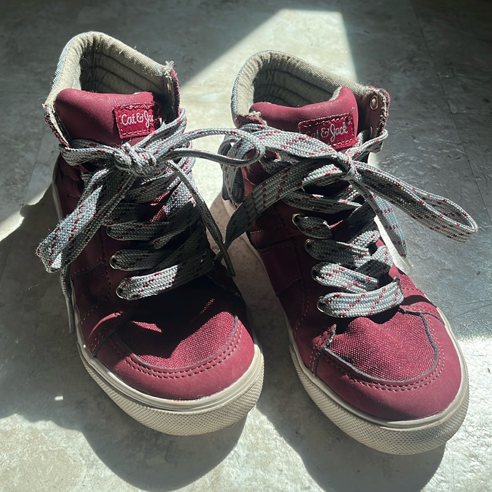Cat & Jack Maroon High Top Sneakers. Boys Size 1.